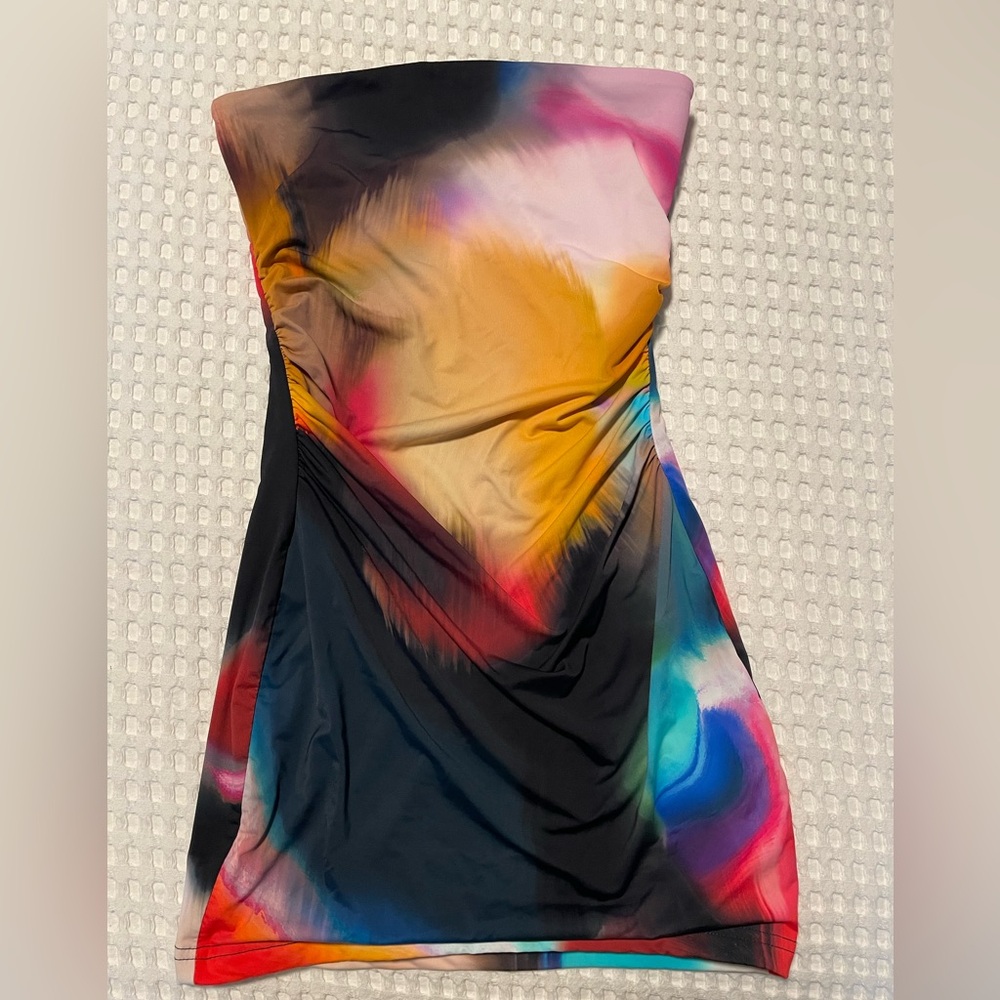 White Fox Multicolor Strapless Mini Dress